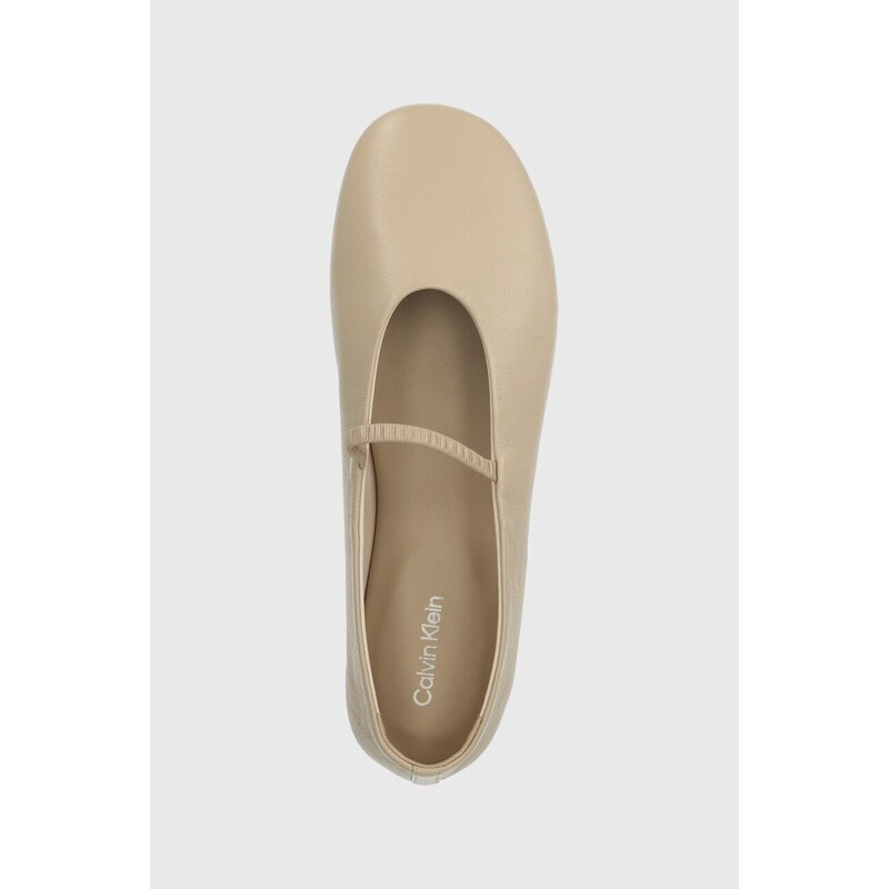 Kožené baleríny Calvin Klein BALLERINA W/STRAP LTH béžová barva, HW0HW01920