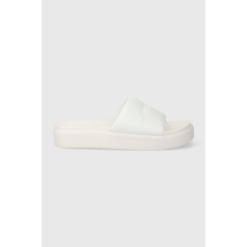 Pantofle Tommy Hilfiger PLATFORM MESH POOL SLIDE dámské, bílá barva, na platformě, FW0FW07828