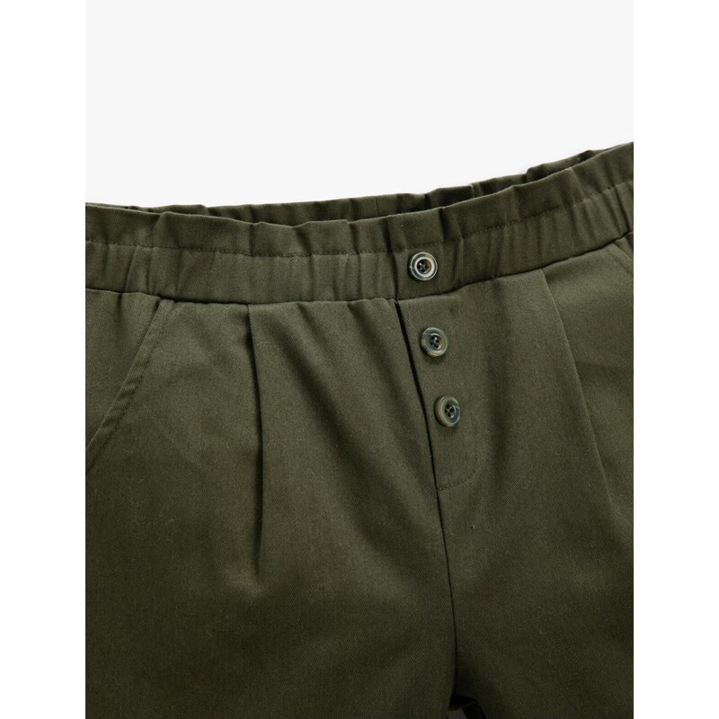 Koton Fabric Carrot Trousers with Button Detail Pocket.