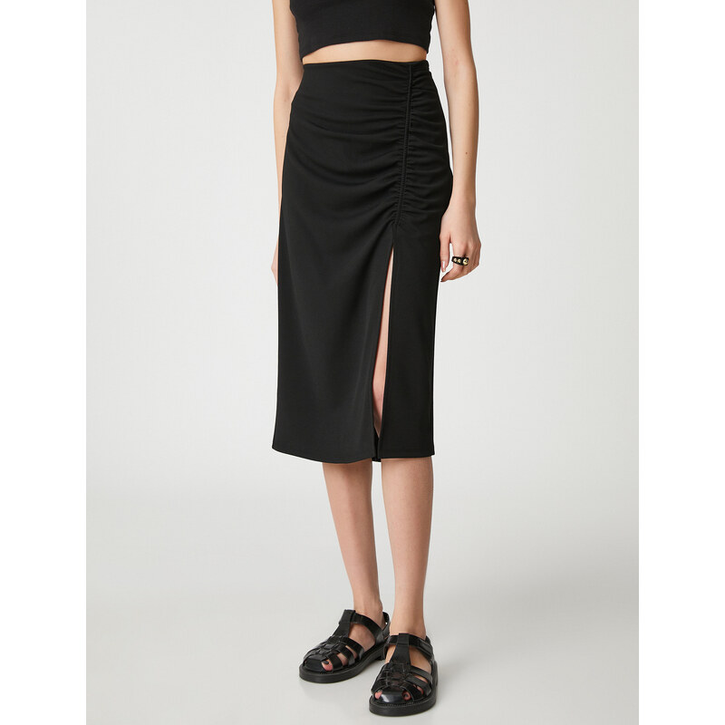 Koton Midi Skirt Slit Detailed Crepe Gathered