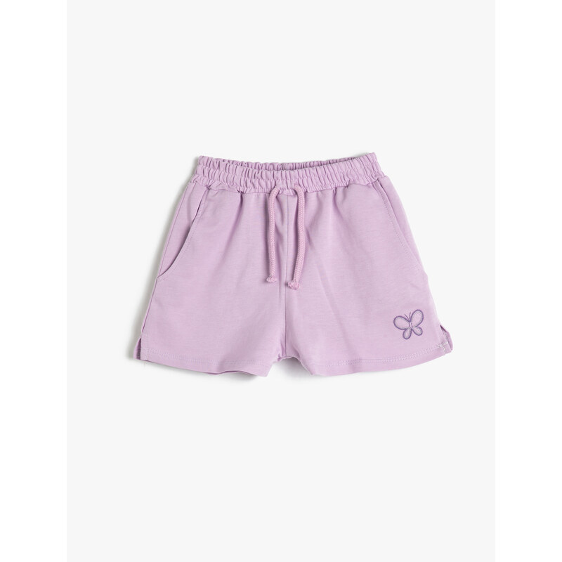 Koton Shorts with Tie Waist Elastic Pocket, Butterfly Print Detailed.