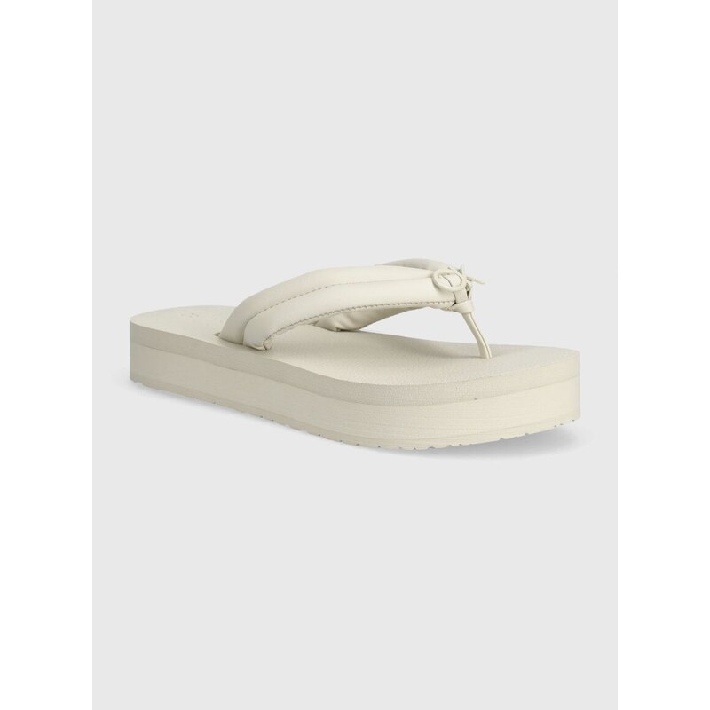 Žabky Calvin Klein FLATFORM FLIP FLOP RELOCK dámské, béžová barva, na platformě, HW0HW02063