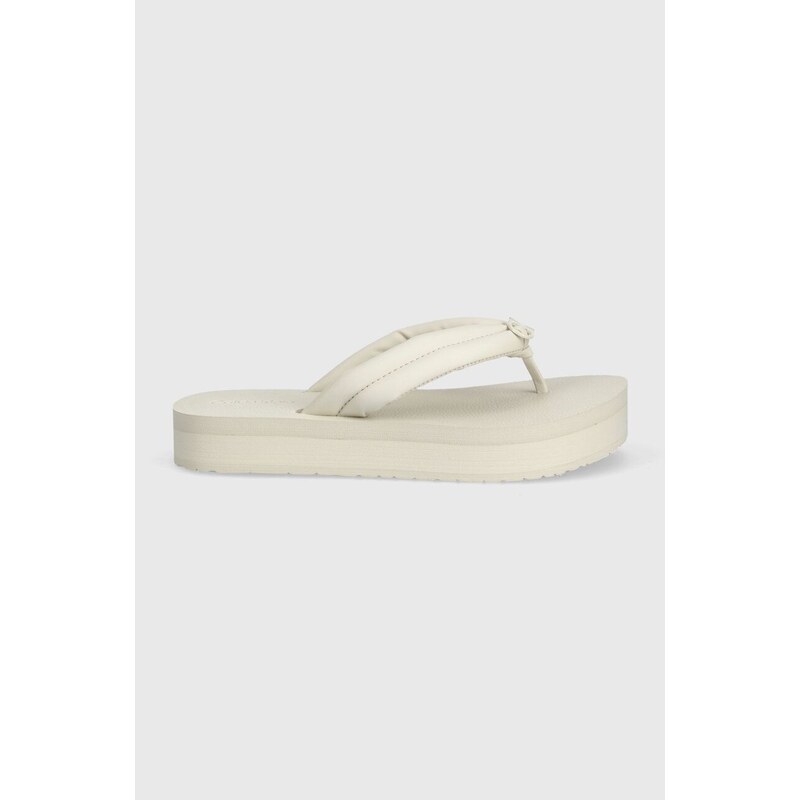 Žabky Calvin Klein FLATFORM FLIP FLOP RELOCK dámské, béžová barva, na platformě, HW0HW02063