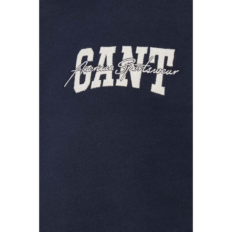 Bavlněná mikina Gant pánská, tmavomodrá barva, s aplikací
