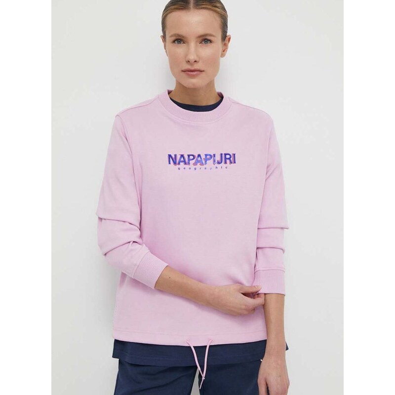 Bavlněná mikina Napapijri B-Kreis dámská, růžová barva, s aplikací, NP0A4HNWP1J1