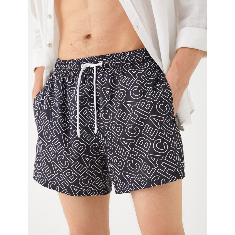 Koton Patterned Marine Shorts with Lace-Up Waist