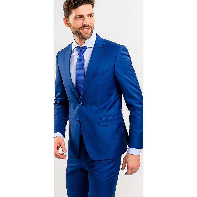 Alain Delon Kráľovsky modrý vlnený Slim Fit oblek