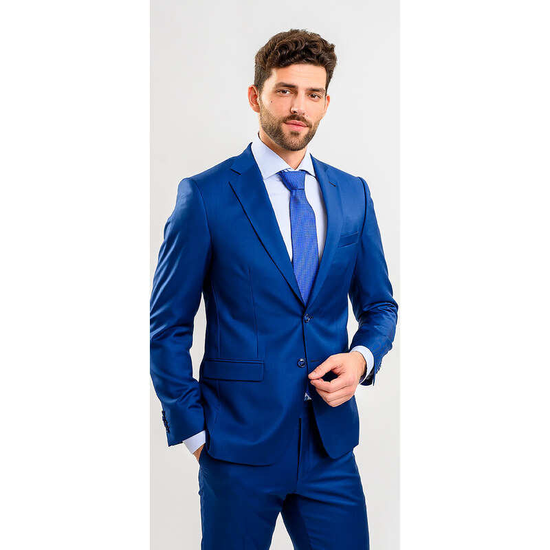 Alain Delon Kráľovsky modrý vlnený Slim Fit oblek