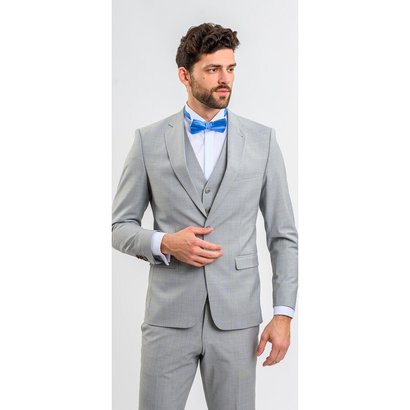Alain Delon Šedomodrý svadobný Slim Fit oblek s vestou