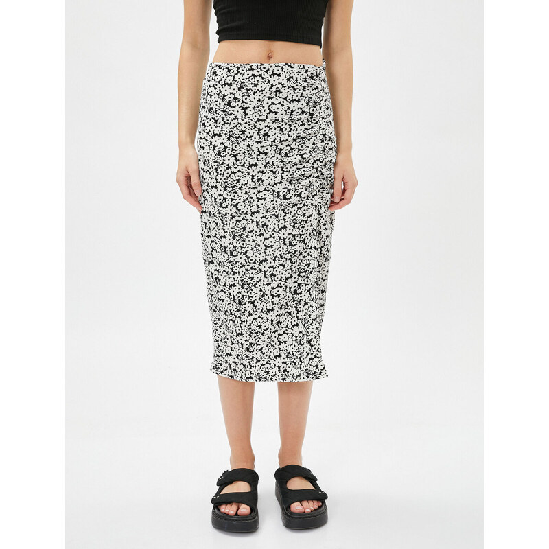 Koton Floral Midi Skirt with A-Line Slit