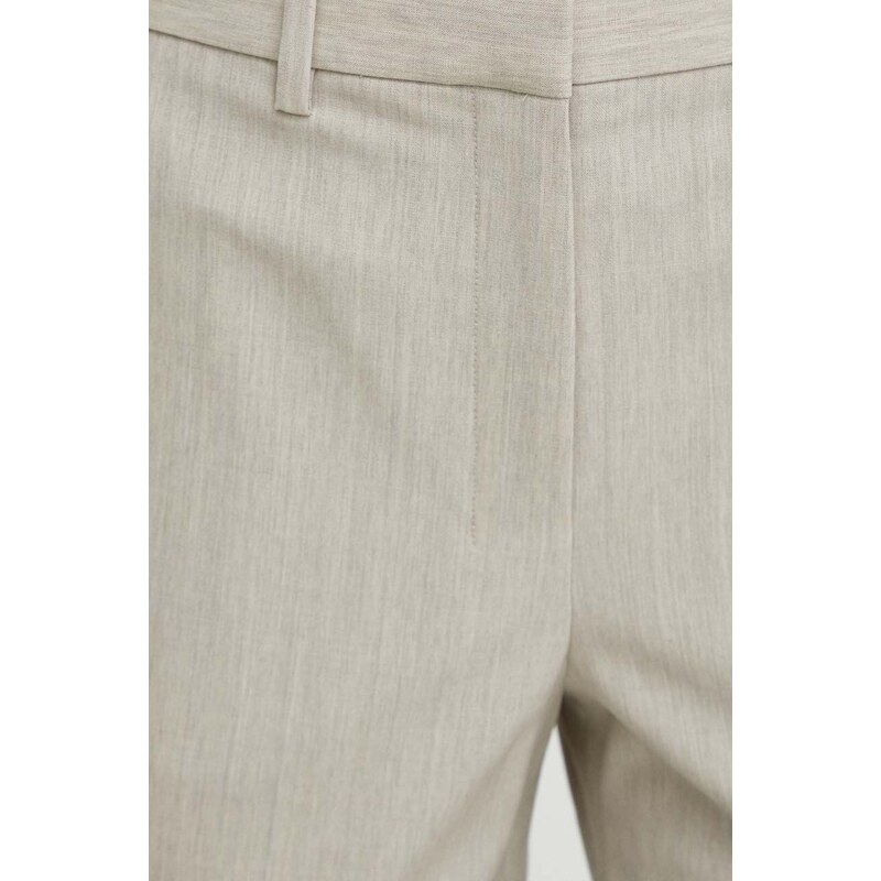 Vlněné kalhoty Theory béžová barva, jednoduché, high waist