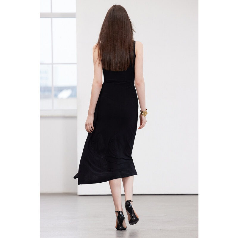 Trendyol Black Limited Edition High Neck Belt Detail Body-fitted Flexible Knitted Maxi Dress