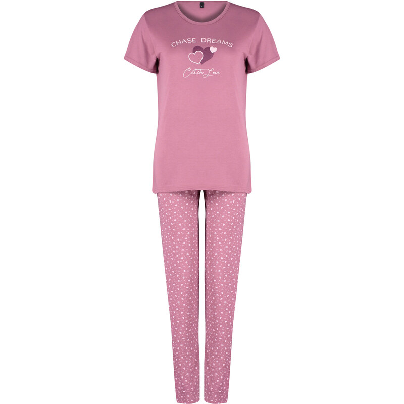 Trendyol Pale Pink Heart Knitted Pajamas Set