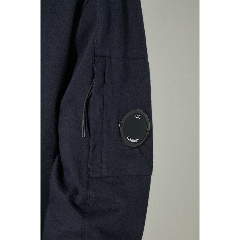 Bavlněná mikina C.P. Company Light Fleece pánská, tmavomodrá barva, s kapucí, hladká, 16CMSS034A002246G