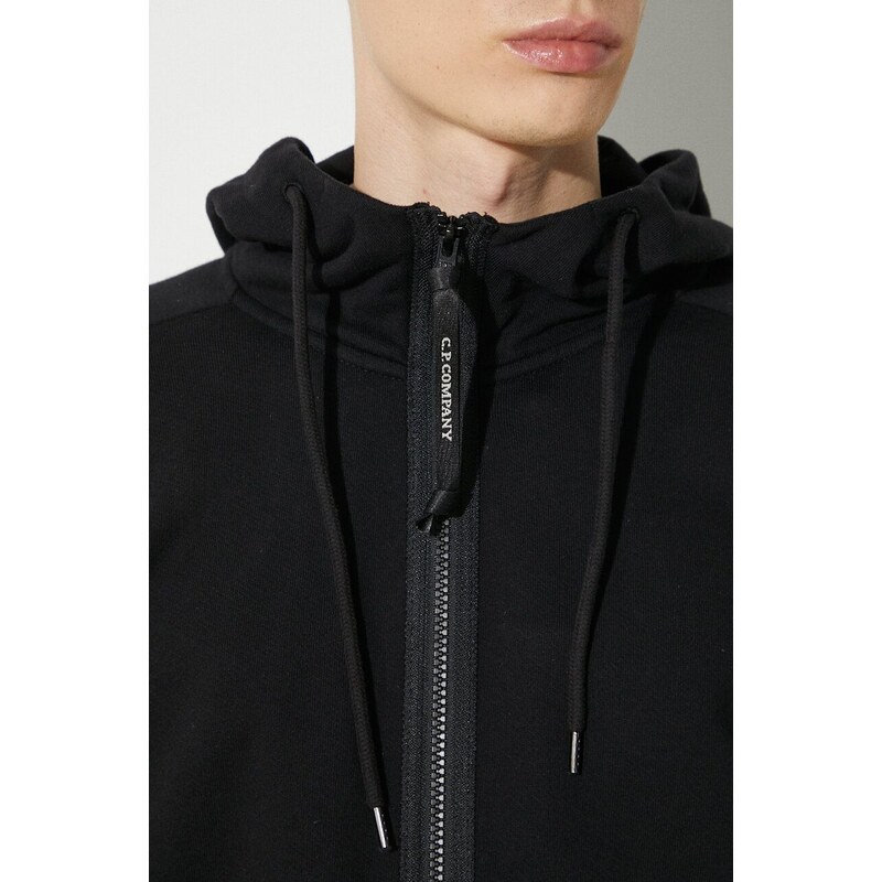 Bavlněná mikina C.P. Company Diagonal Raised Fleece Goggle pánská, černá barva, s kapucí, hladká, 16CMSS082A005086W