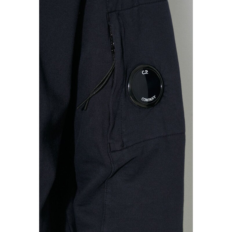 Bavlněná mikina C.P. Company Light Fleece pánská, tmavomodrá barva, s kapucí, hladká, 16CMSS033A002246G