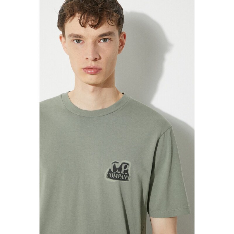 Bavlněné tričko C.P. Company Jersey Artisanal British Sailor zelená barva, s potiskem, 16CMTS286A005431G