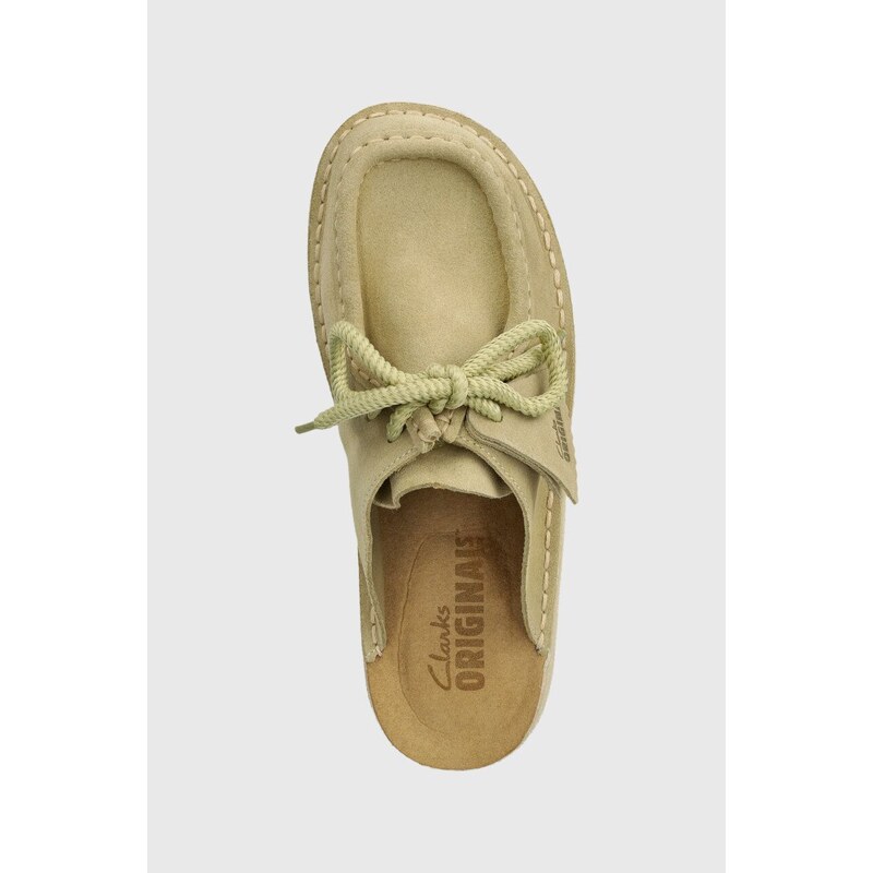 Semišové pantofle Clarks Originals DSRT Nomad Mule dámské, zelená barva, 26176555