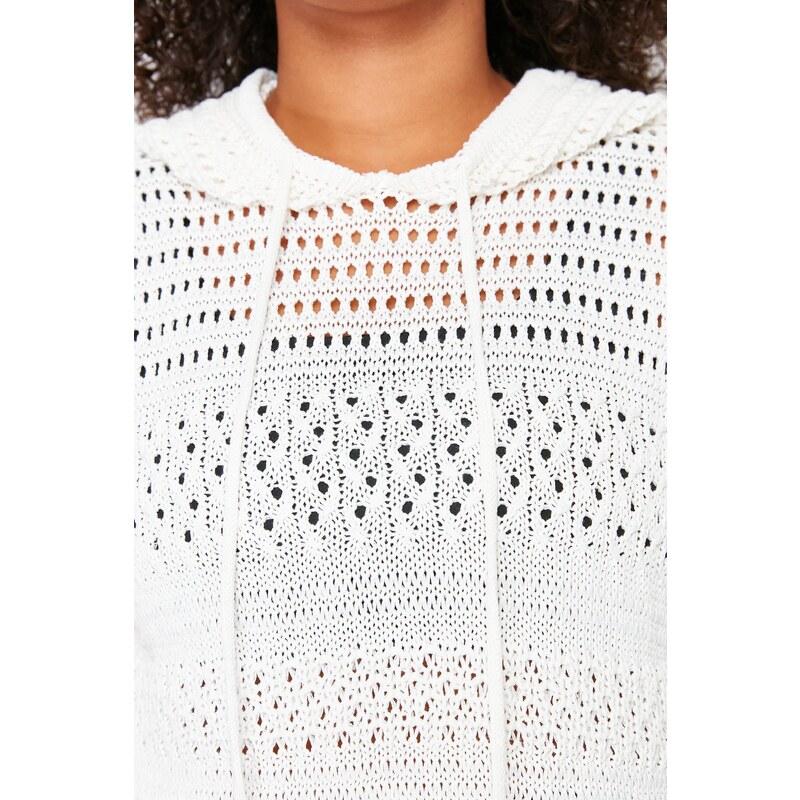 Trendyol Curve Cream Openwork Hooded Knitwear Blouse