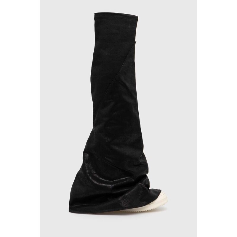 Kozačky Rick Owens Denim Boots Fetish dámské, černá barva, na plochém podpatku, DS01D1815.BF.911