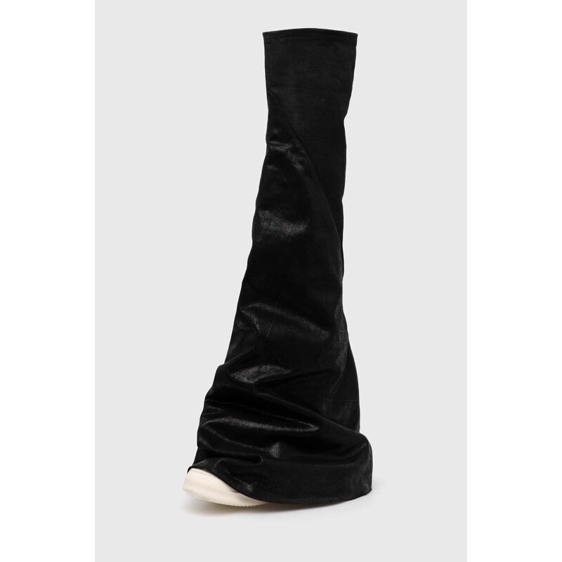 Kozačky Rick Owens Denim Boots Fetish dámské, černá barva, na plochém podpatku, DS01D1815.BF.911