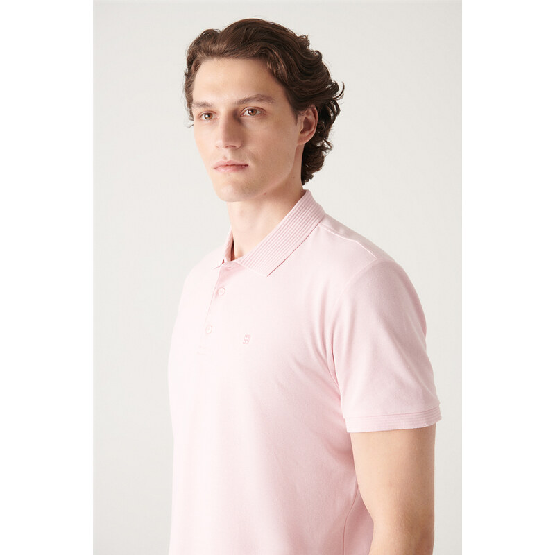 Avva Men's Light Pink 100% Egyptian Cotton Regular Fit 3 Button Polo Collar T-shirt