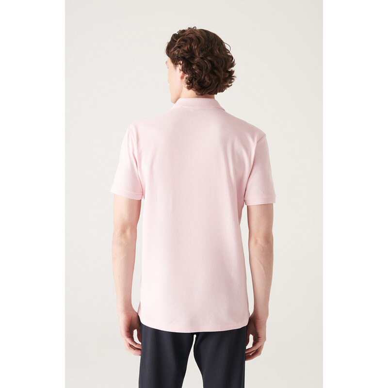 Avva Men's Light Pink 100% Egyptian Cotton Regular Fit 3 Button Polo Collar T-shirt