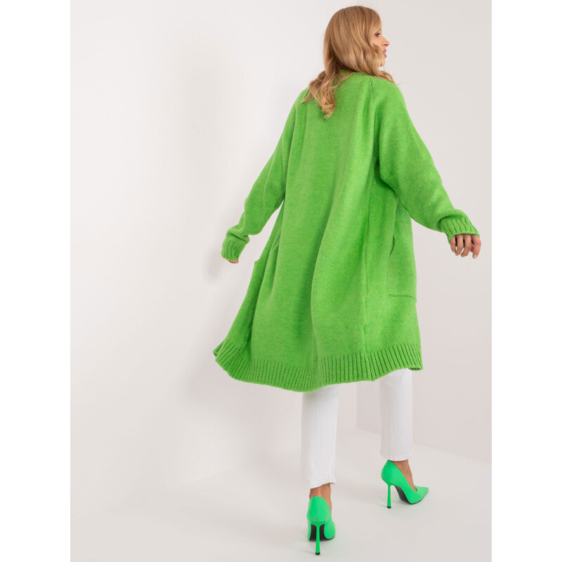 Fashionhunters Světle zelený oversize cardigan bez zapínání