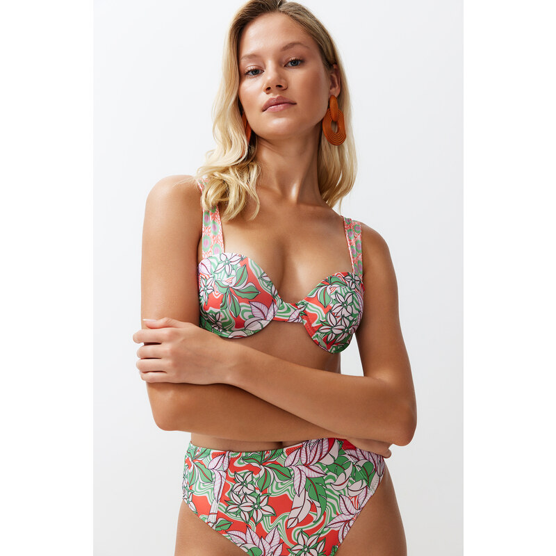 Trendyol Floral Patterned Balcony Push Up Bikini Top