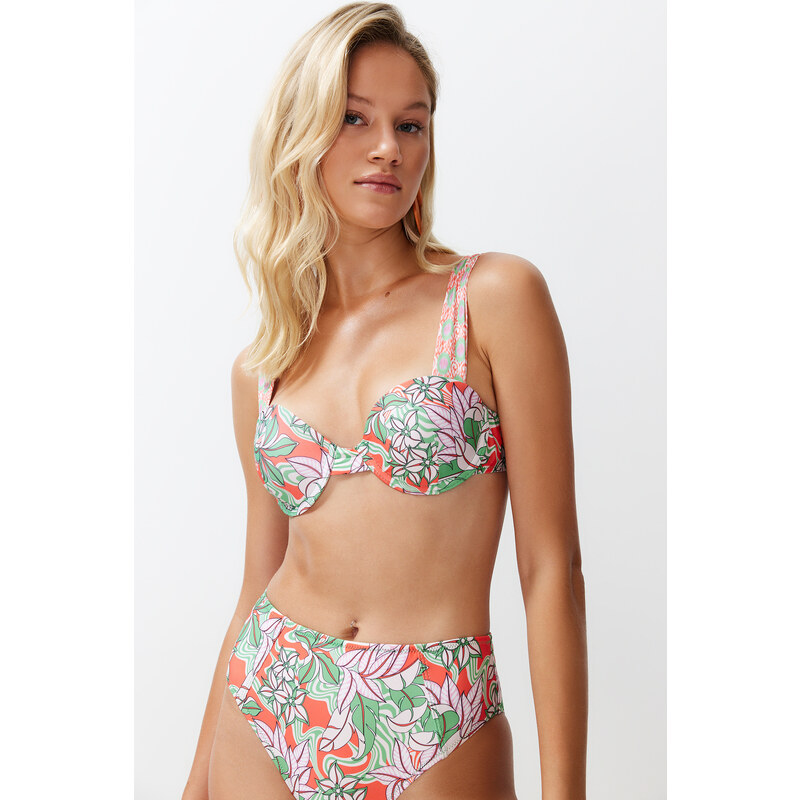 Trendyol Floral Patterned Balcony Push Up Bikini Top