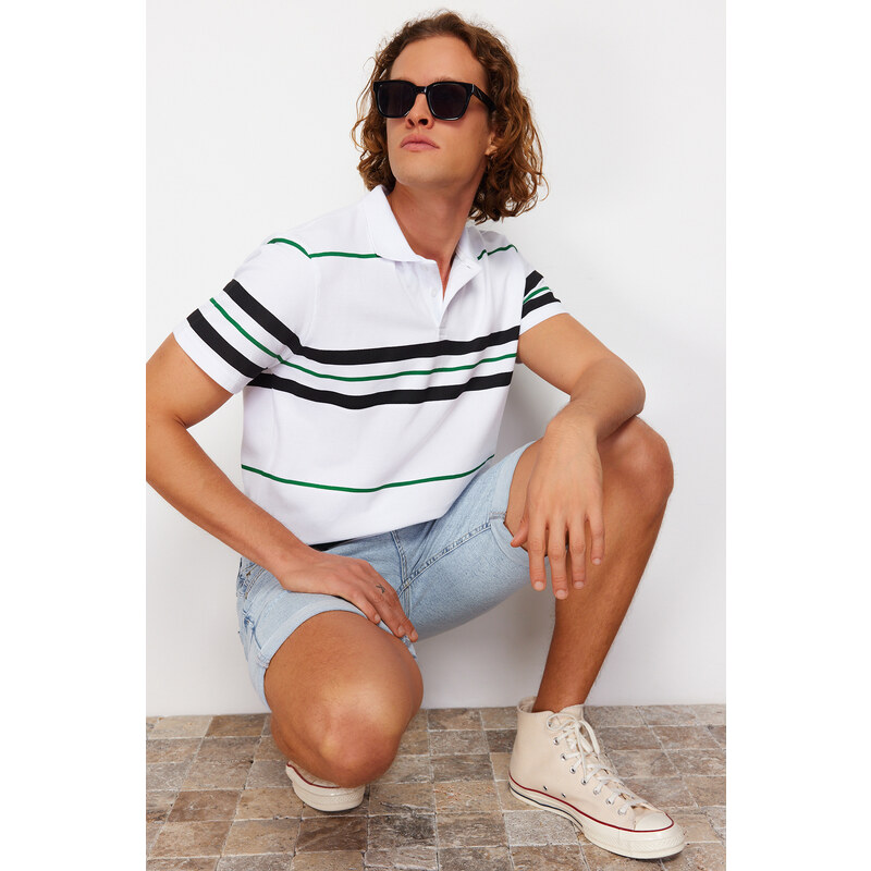 Trendyol Regular/Normal Cut Short Sleeve Striped Pique Label Buttoned Polo Neck T-Shirt