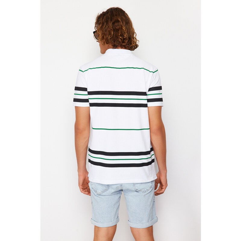 Trendyol Regular/Normal Cut Short Sleeve Striped Pique Label Buttoned Polo Neck T-Shirt