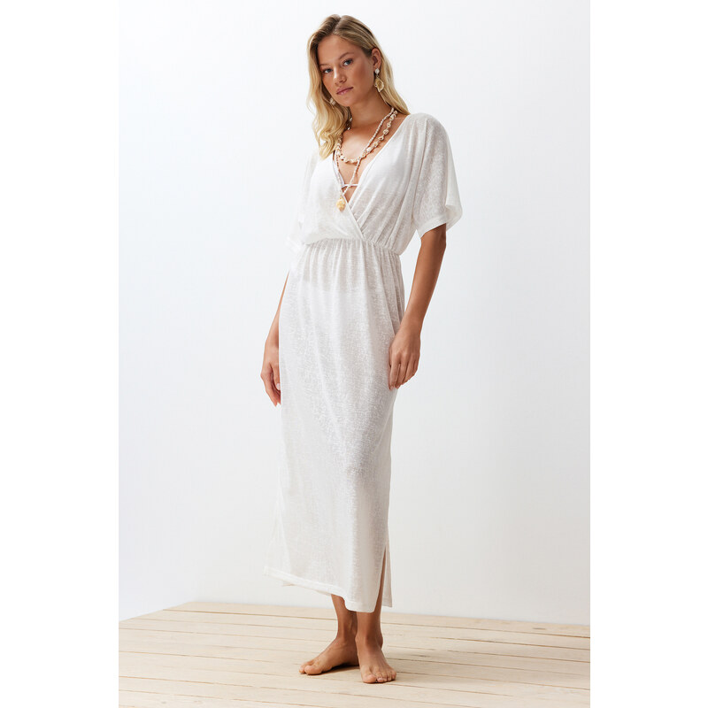 Trendyol Bridal Ecru Maxi Knitted Slit Beach Dress