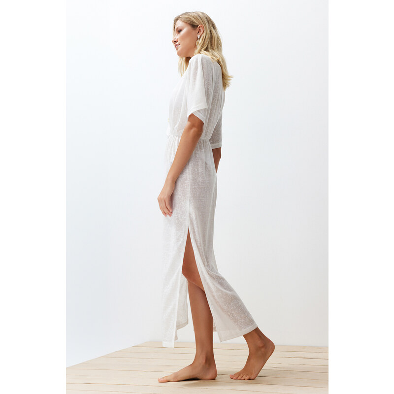 Trendyol Bridal Ecru Maxi Knitted Slit Beach Dress