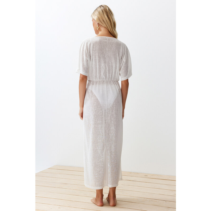 Trendyol Bridal Ecru Maxi Knitted Slit Beach Dress