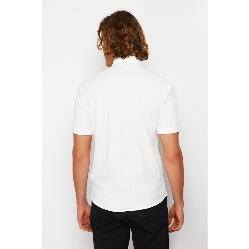 Trendyol White Regular Fit Short Sleeve Summer Textured Knitted Shirt