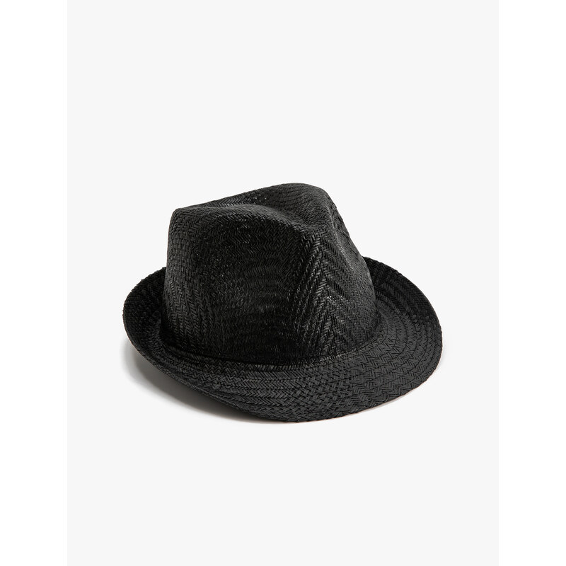 Koton Straw Fedora Hat with Knitted Pattern