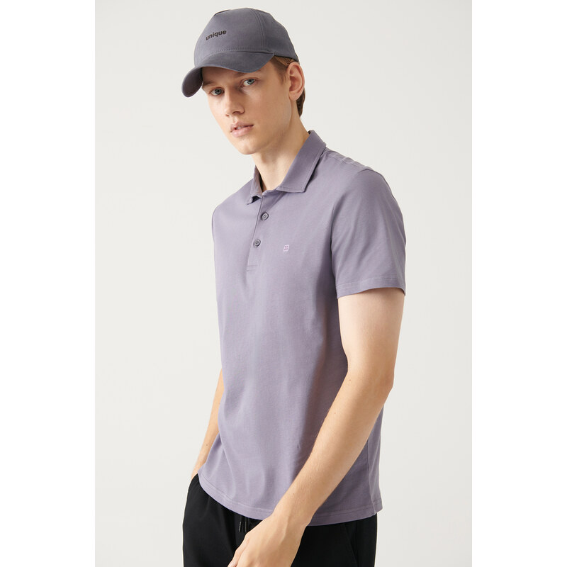 Avva Men's Lilac 100% Cotton Regular Fit 3 Button Roll-Up Polo T-shirt