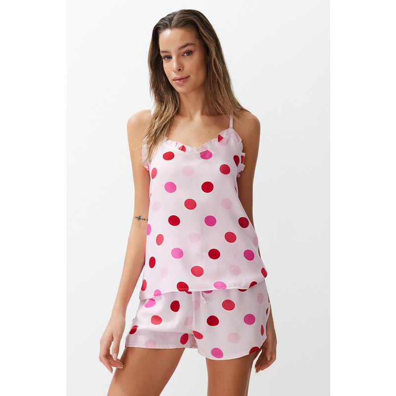 Trendyol Pink Polka Dot Viscose Woven Pajamas Set