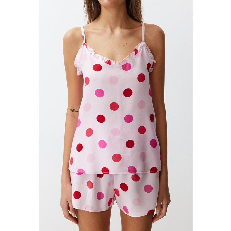 Trendyol Pink Polka Dot Viscose Woven Pajamas Set