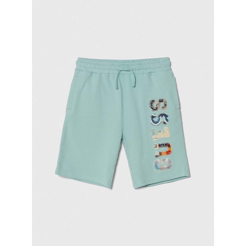 Dětské bavlněné šortky Guess tyrkysová barva, nastavitelný pas