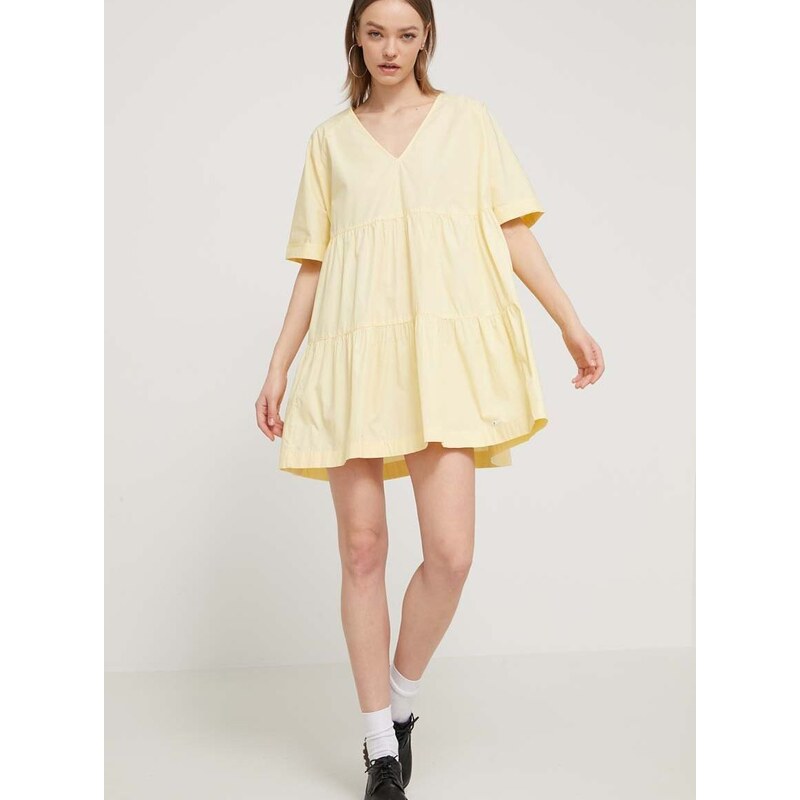 Bavlněné šaty Tommy Jeans žlutá barva, mini