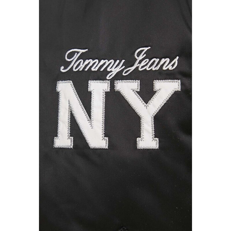 Bomber bunda Tommy Jeans černá barva, zimní, oversize