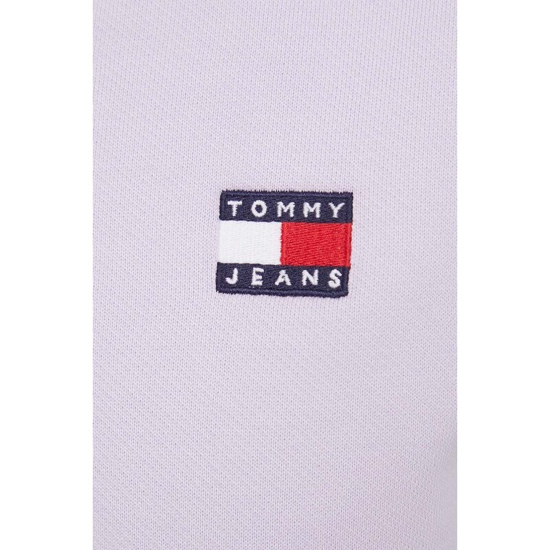 Bavlněná mikina Tommy Jeans dámská, fialová barva, s kapucí, s aplikací