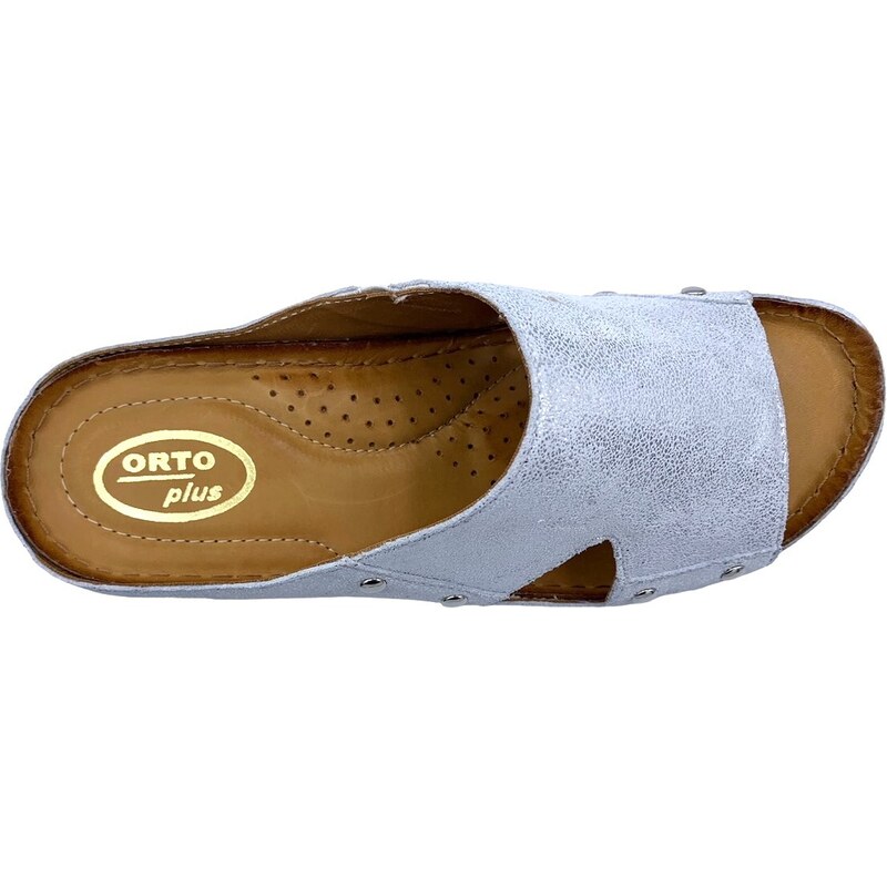 Dámské kožené zdravotní pantofle Orto Plus 2267 stříbrné