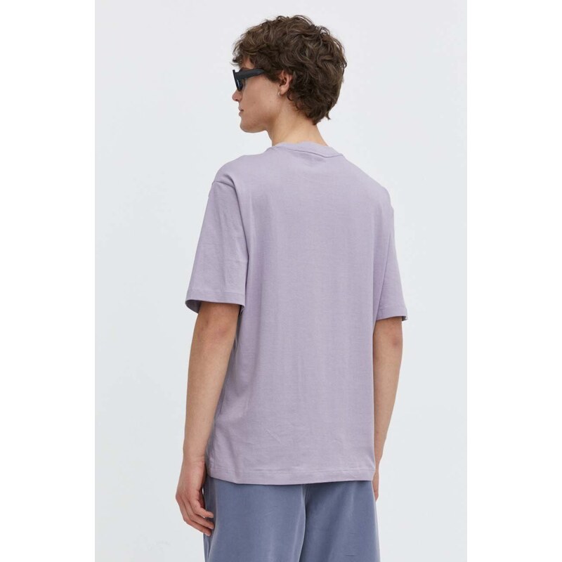 Bavlněné tričko Hugo Blue fialová barva, s potiskem