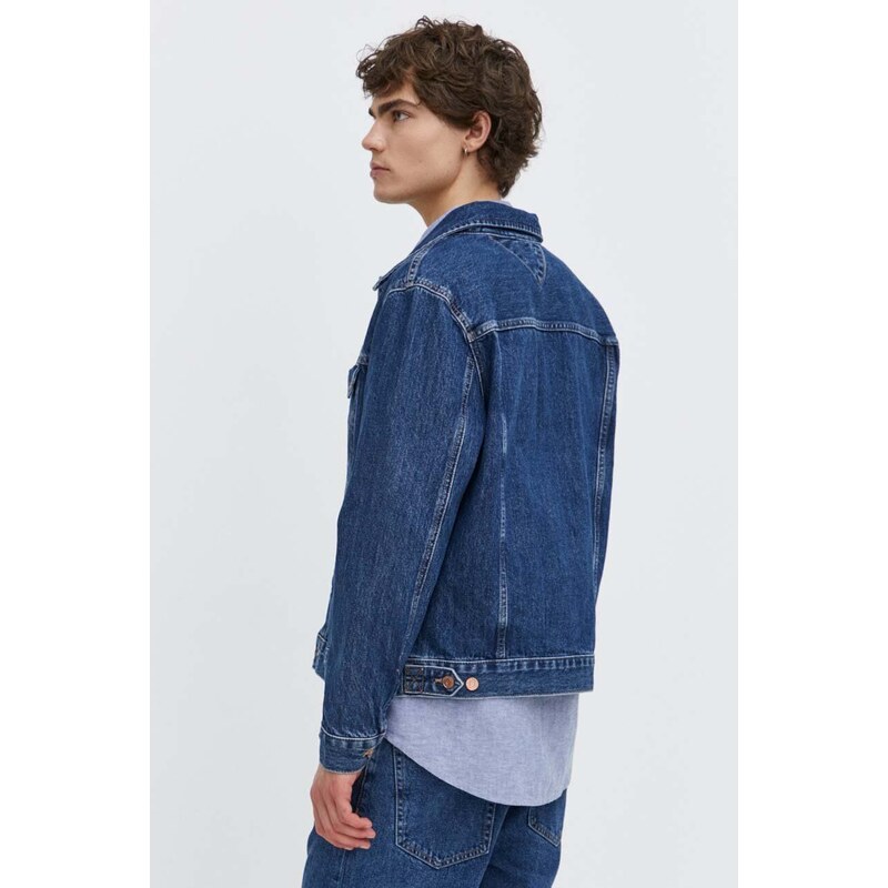 Džínová bunda Tommy Jeans pánská, tmavomodrá barva, přechodná