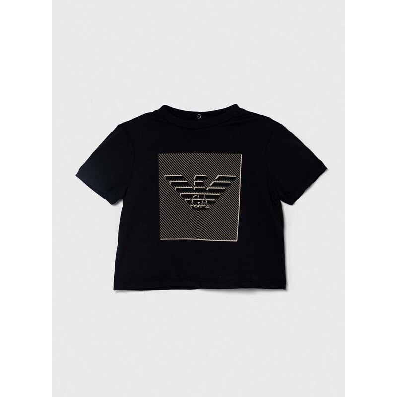 Bavlněné dětské tričko Emporio Armani černá barva, s potiskem