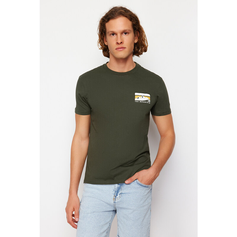 Trendyol Khaki Regular/Normal Fit Printed 100% Cotton Short Sleeve T-Shirt