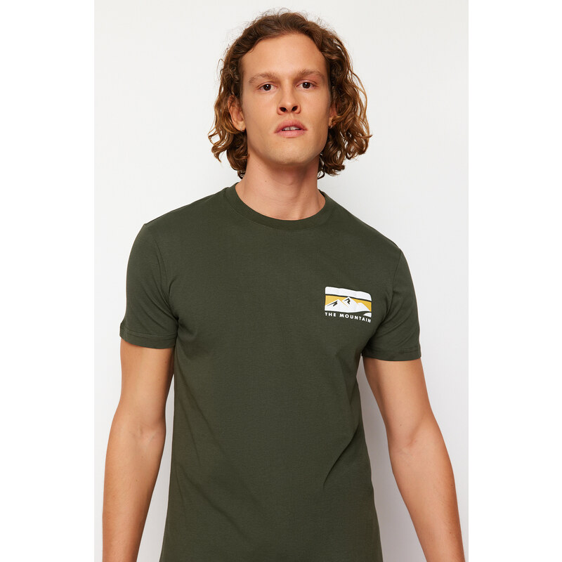 Trendyol Khaki Regular/Normal Fit Printed 100% Cotton Short Sleeve T-Shirt